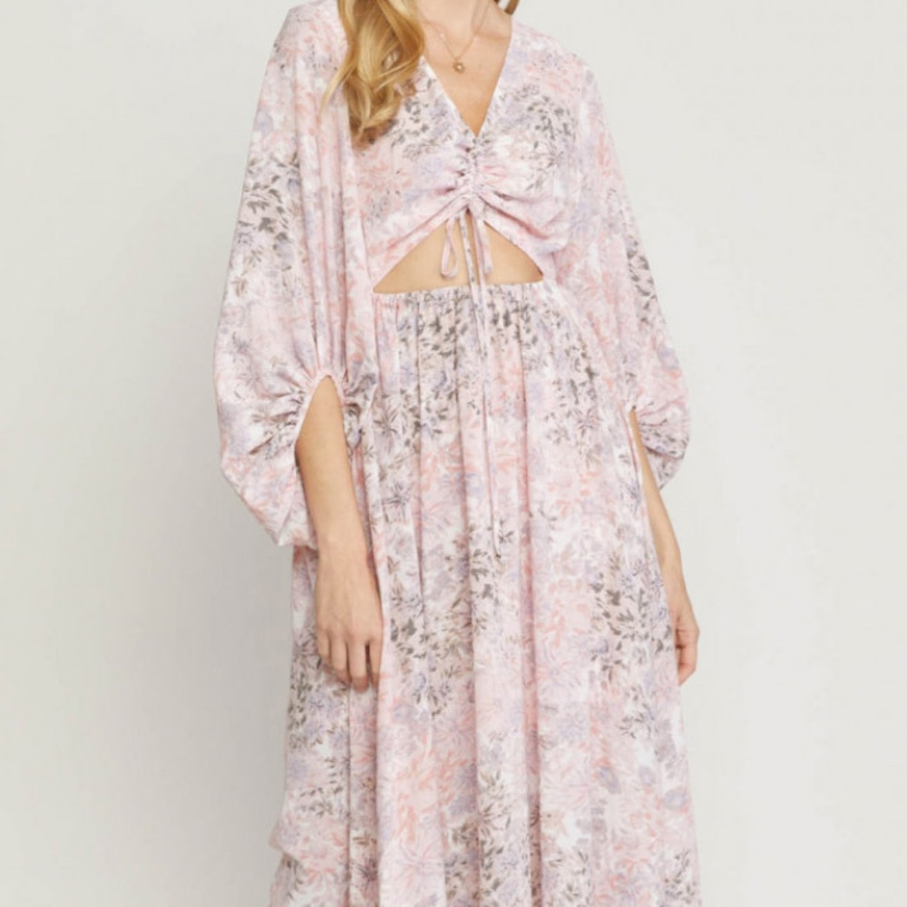 Pink Floral Cutout Maxi Dress